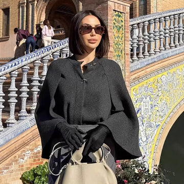 Cape Round Neck Long Sleeve Knitted Sweater Coat