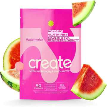 Creatine Monohydrate Gummies for Men & Women - Boost Focus, Strength, and Endurance, Anti-Melting Formula, Vegan, Gluten-Free, Non-GMO ((Watermelon, 90 ct)