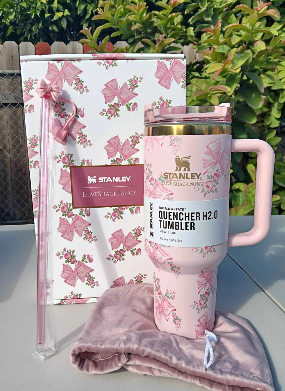 Stanley x LoveShackFancy custom laser (40 oz) Rosa Beaux Pink Quencher | Custom Engraved Floral Tumbler | Personalized Gifts for Her